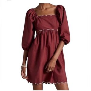 Anthropologie Forever That Girl Scalloped Open Back Dress Maroon XS